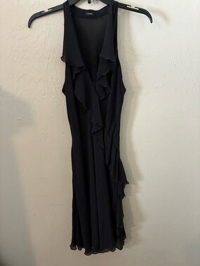 Tufi Duek Black Ruffle-Trim Sleeveless Midi Dress